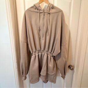 POPFLEX Tan Game Day Drawstring Hoodie Dress L/XL